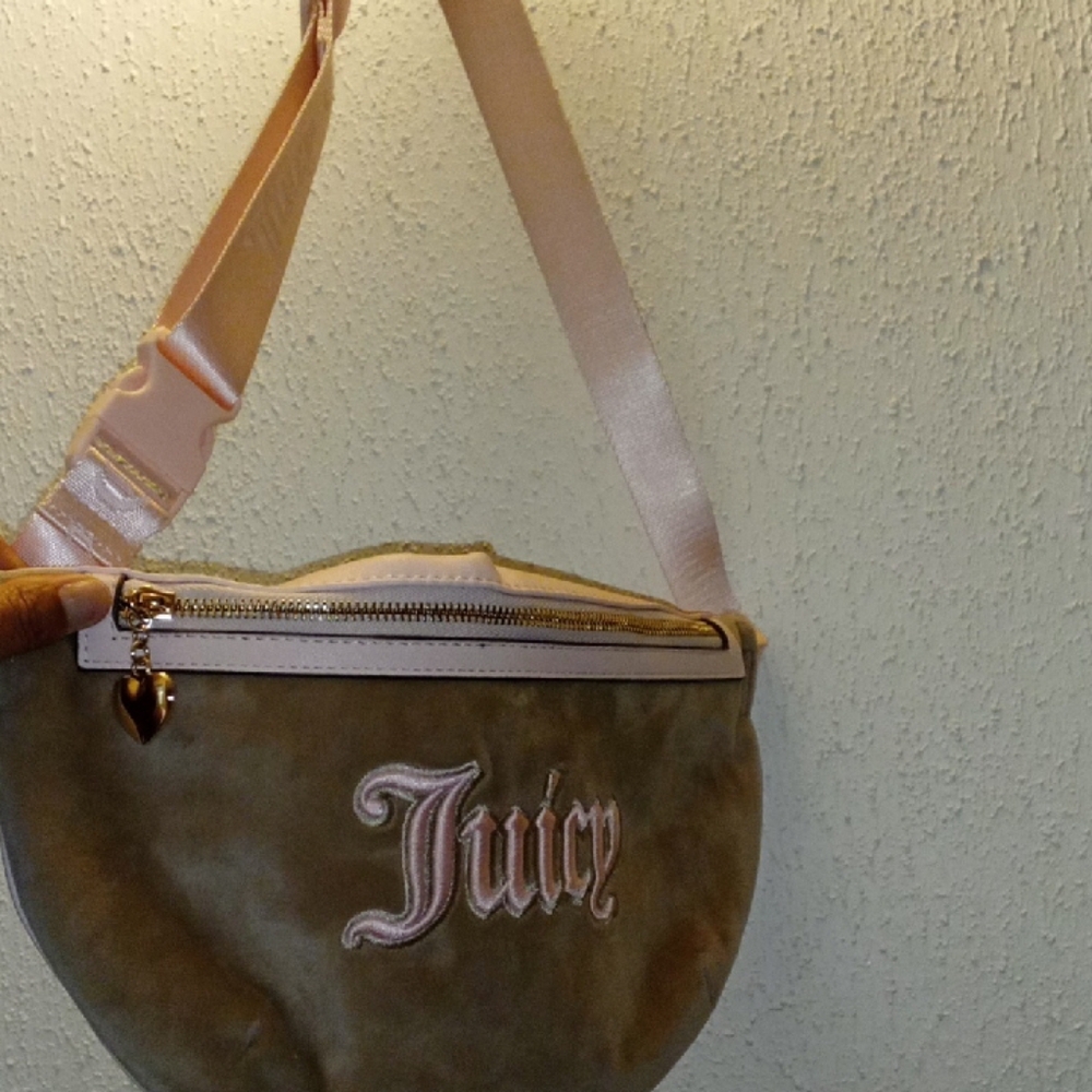 Juicy Couture Tan and Pink Women's Large Fanny Pack/Crossbody Bag
